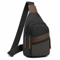 Borsa a tracolla 18 x 8 x 32 cm in tessuto sintetico nero e marrone con tasche zip