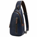 Borsa a tracolla 18 x 8 x 33 cm in similpelle blu navy e marrone con tasche zip stile casual