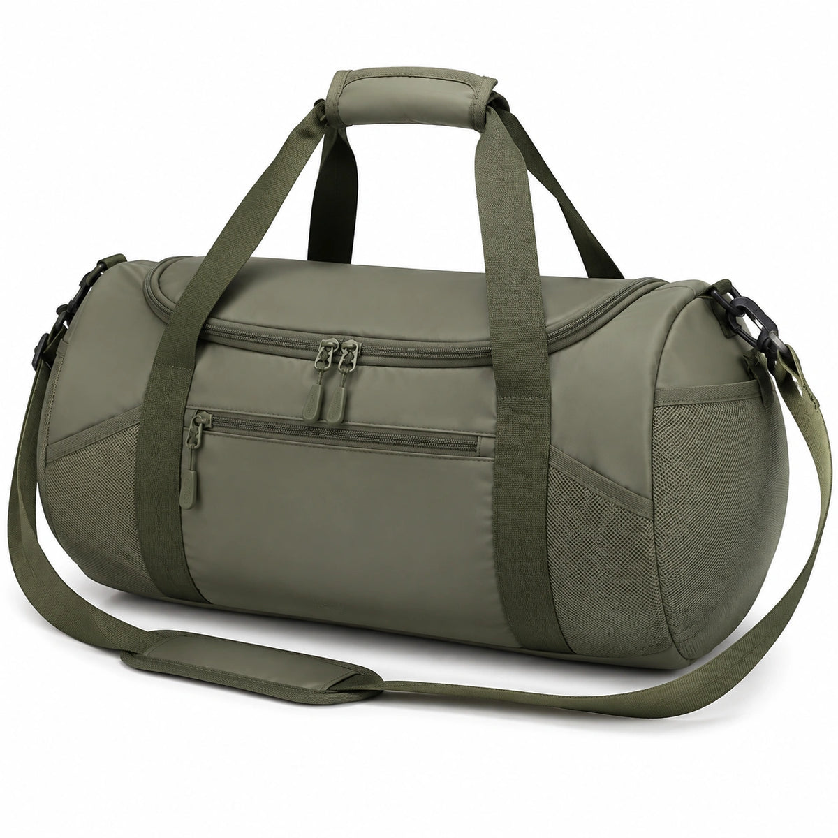 Borsone sportivo 50 x 25 x 28 cm in tessuto sintetico verde oliva con tracolla regolabile