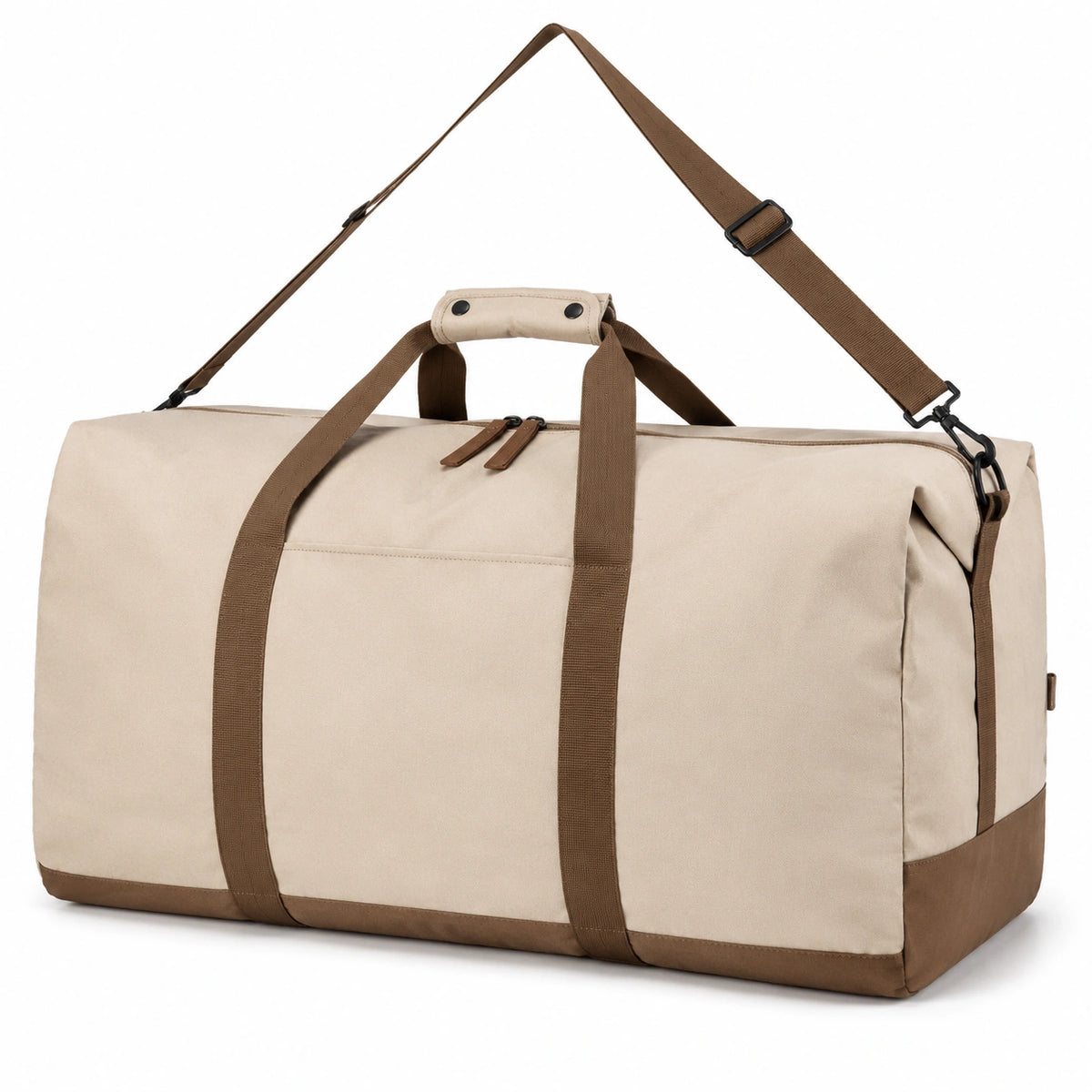 Borsone da viaggio 55 x 28 x 30 cm in tessuto beige e marrone con tracolla regolabile