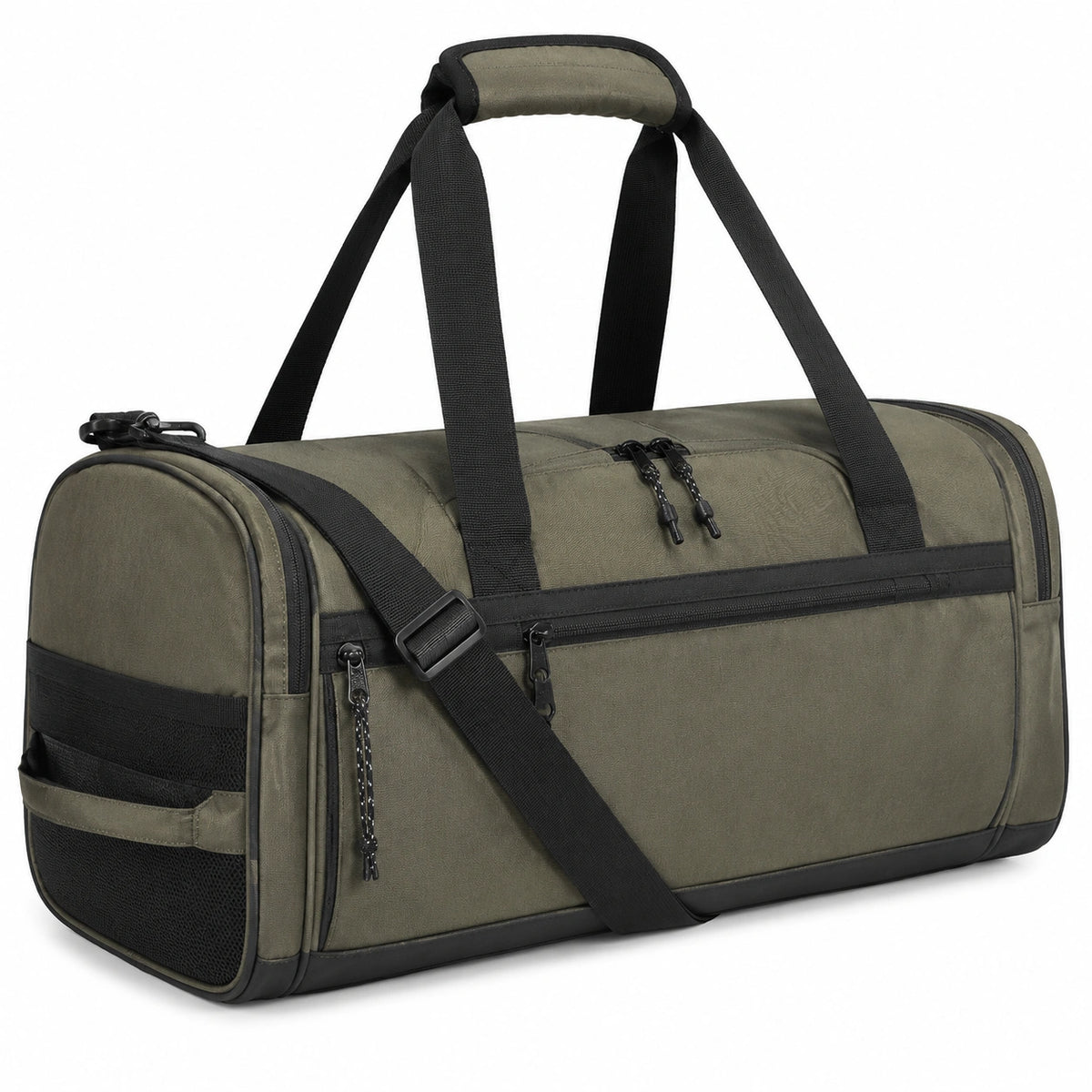 Borsone da viaggio 50 x 25 x 28 cm in tessuto sintetico verde oliva e nero con tracolla regolabile