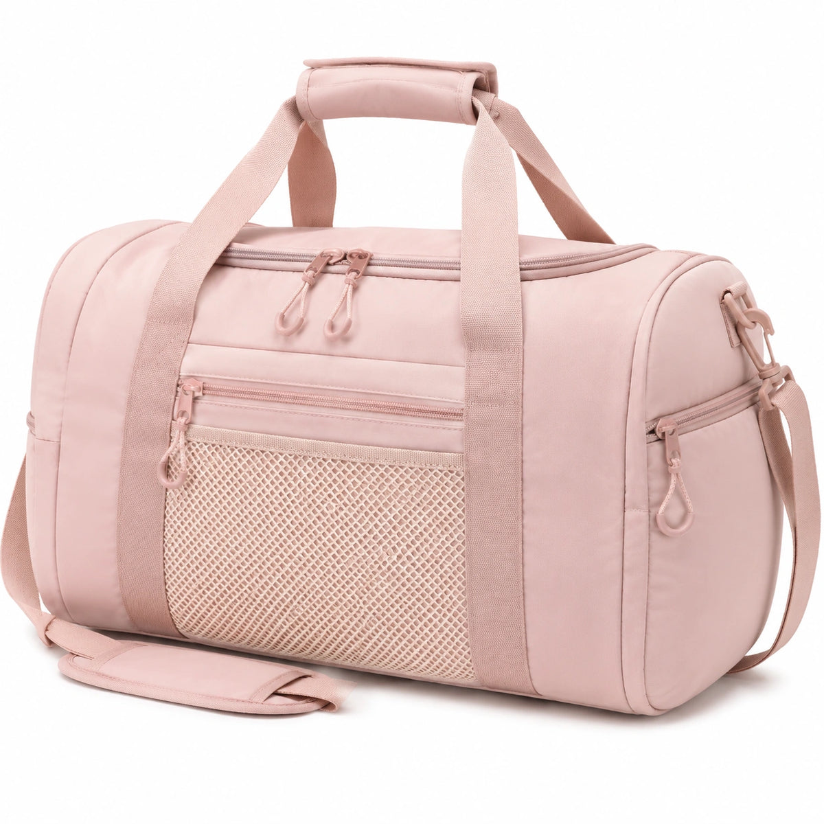Borsa da viaggio 45 x 25 x 25 cm in tessuto sintetico rosa cipria con tracolla rimovibile