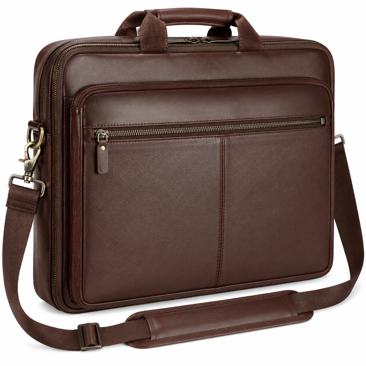 Borsa porta documenti 40 x 30 x 10 cm in similpelle marrone con tracolla per ufficio