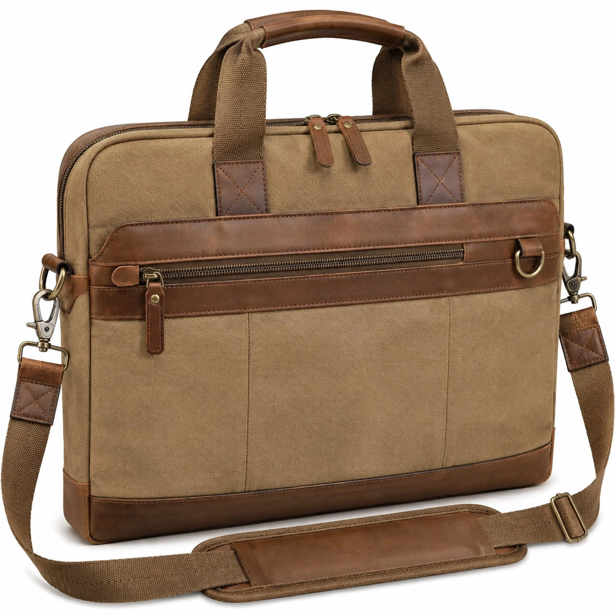 Borsa portadocumenti 40 x 8 x 30 cm in tela e similpelle marrone stile vintage con tracolla