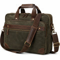 Borsa portadocumenti 40 cm in tela verde oliva e finiture marroni con tracolla regolabile