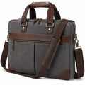 Borsa portadocumenti 40 cm in tessuto grigio e similpelle marrone con tracolla