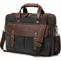 Borsa porta computer 42 x 12 x 32 cm in tessuto nero e materiale sintetico marrone con tracolla regolabile