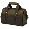 Borsa da viaggio 40 x 20 x 28 cm in tela verde oliva e marrone con tasche esterne - stile utility