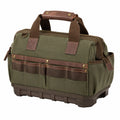 Borsa portautensili 45 cm in tessuto verde e similpelle marrone con base rigida