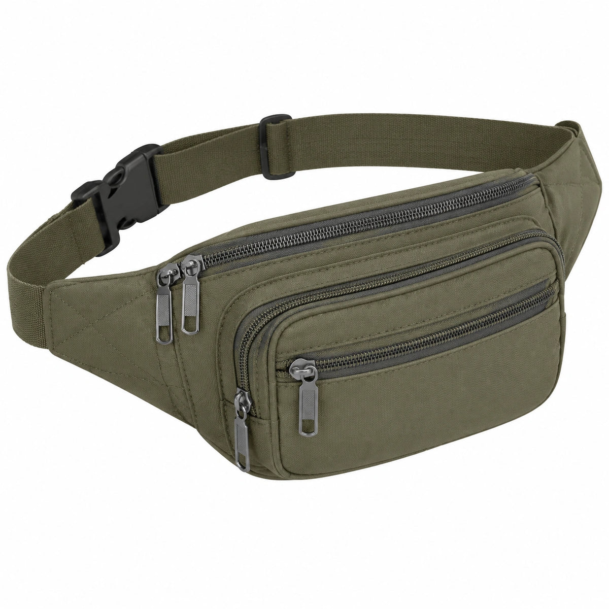 Marsupio 30 x 15 x 12 cm in tessuto verde oliva - cintura regolabile e scomparti con zip