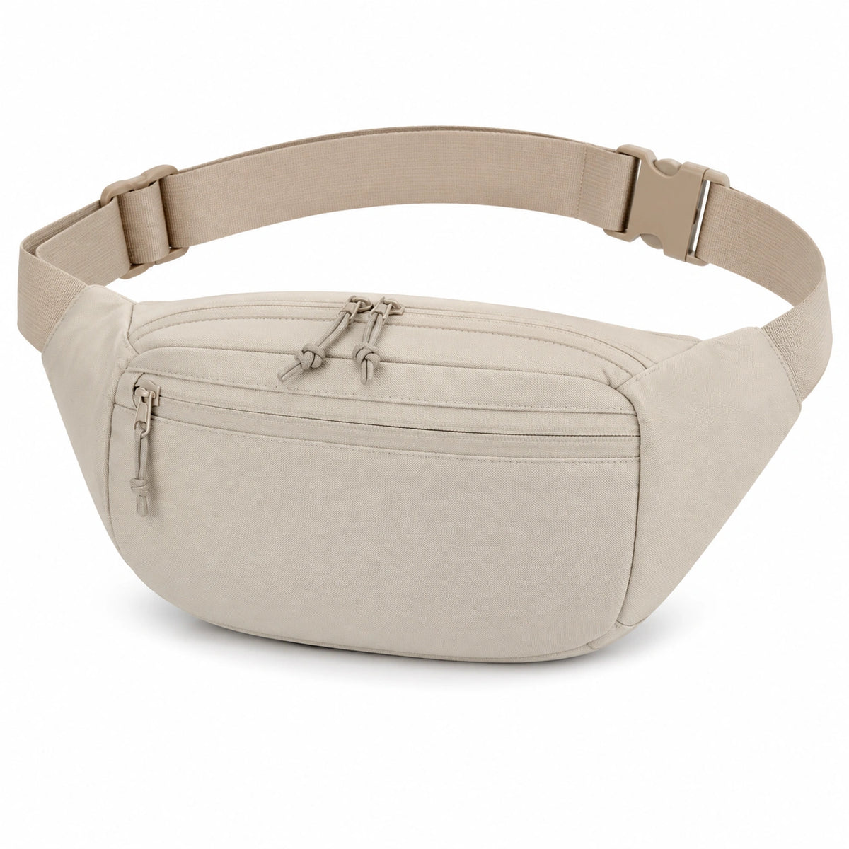 Marsupio 30 x 15 x 8 cm in tessuto sintetico beige con cintura regolabile e tasche con zip