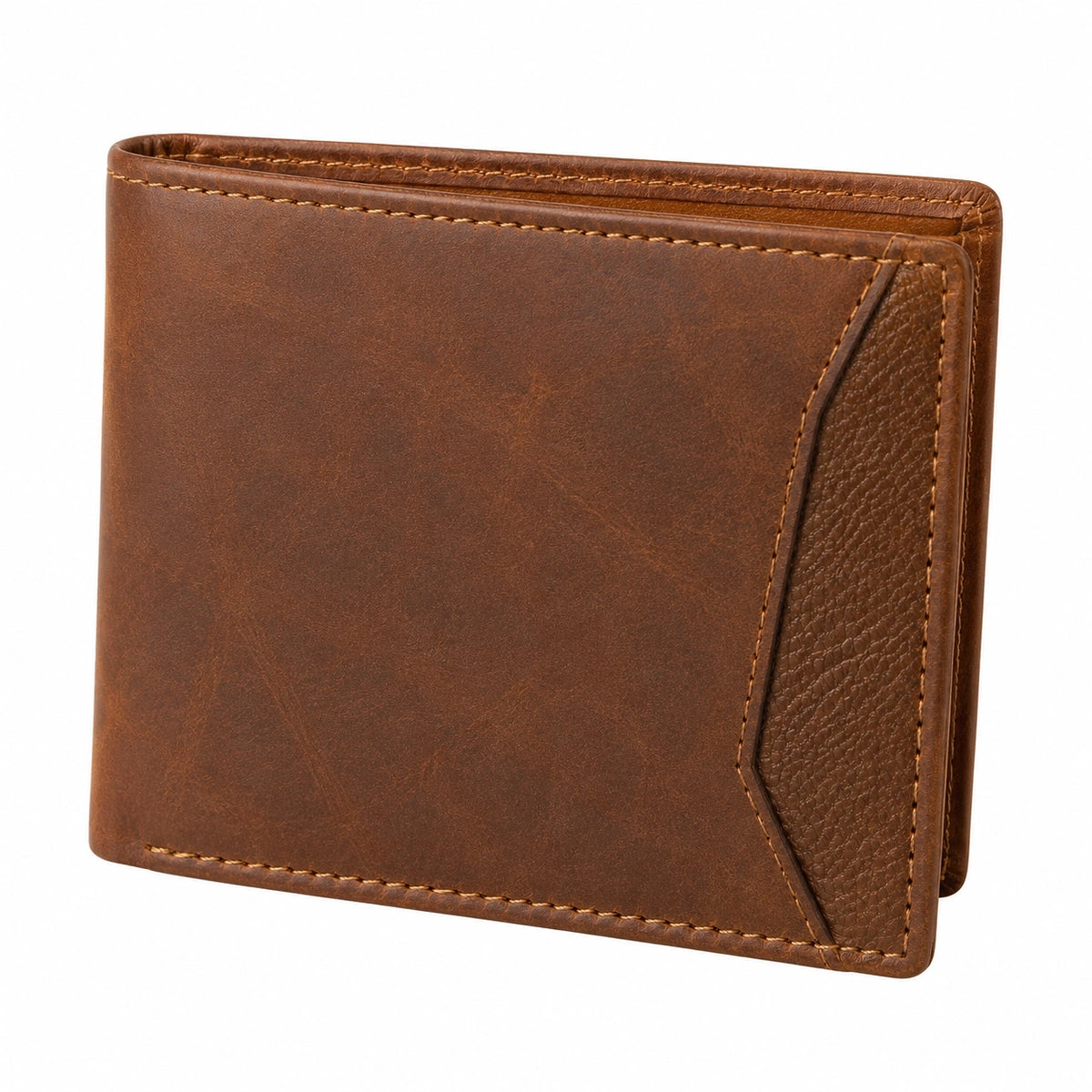 Portafoglio 11.5 x 9.5 x 1.5 cm in pelle marrone - pieghevole con tasca esterna