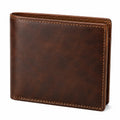 Portafoglio bifold 12 cm effetto pelle marrone con cuciture a vista
