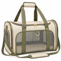 Trasportino per animali 50 x 30 x 30 cm in tessuto beige e verde con rete e tracolla