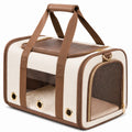 Trasportino per animali 45 x 28 x 30 cm in tessuto beige e marrone con rete e pannello trasparente