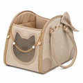 Trasportino per animali 42 cm in tessuto beige con rete e manici - stile gatto