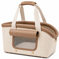 Borsa trasportino per animali 43 x 25 x 30 cm in tessuto beige e similpelle marrone con rete stile moderno