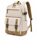 Zaino da viaggio 30 x 18 x 42 cm in tessuto sintetico beige con tasche e spallacci imbottiti