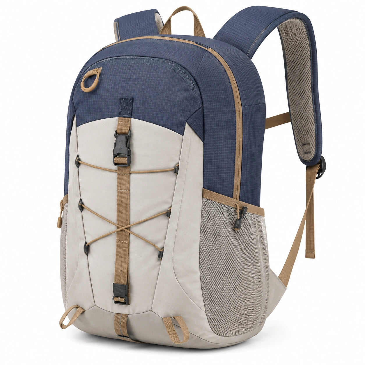 Zaino 45 x 30 x 18 cm in tessuto sintetico blu e beige da trekking con tasche e spallacci imbottiti
