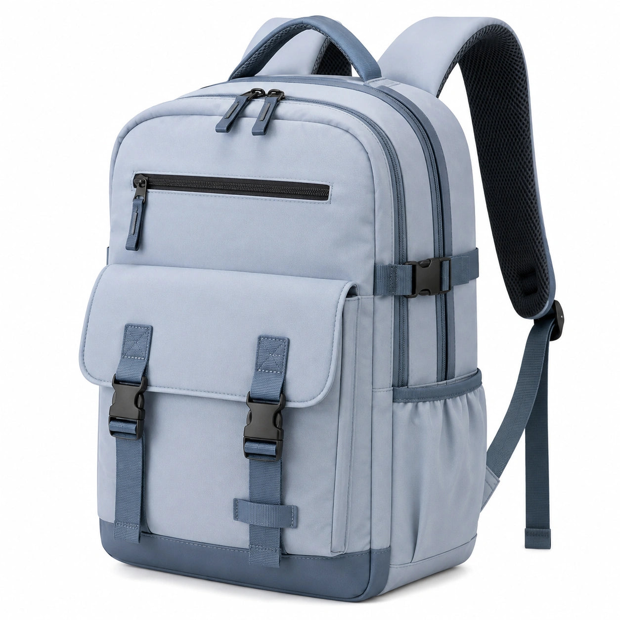 Zaino 32 x 18 x 45 cm in tessuto sintetico blu grigio con tasche e spallacci imbottiti
