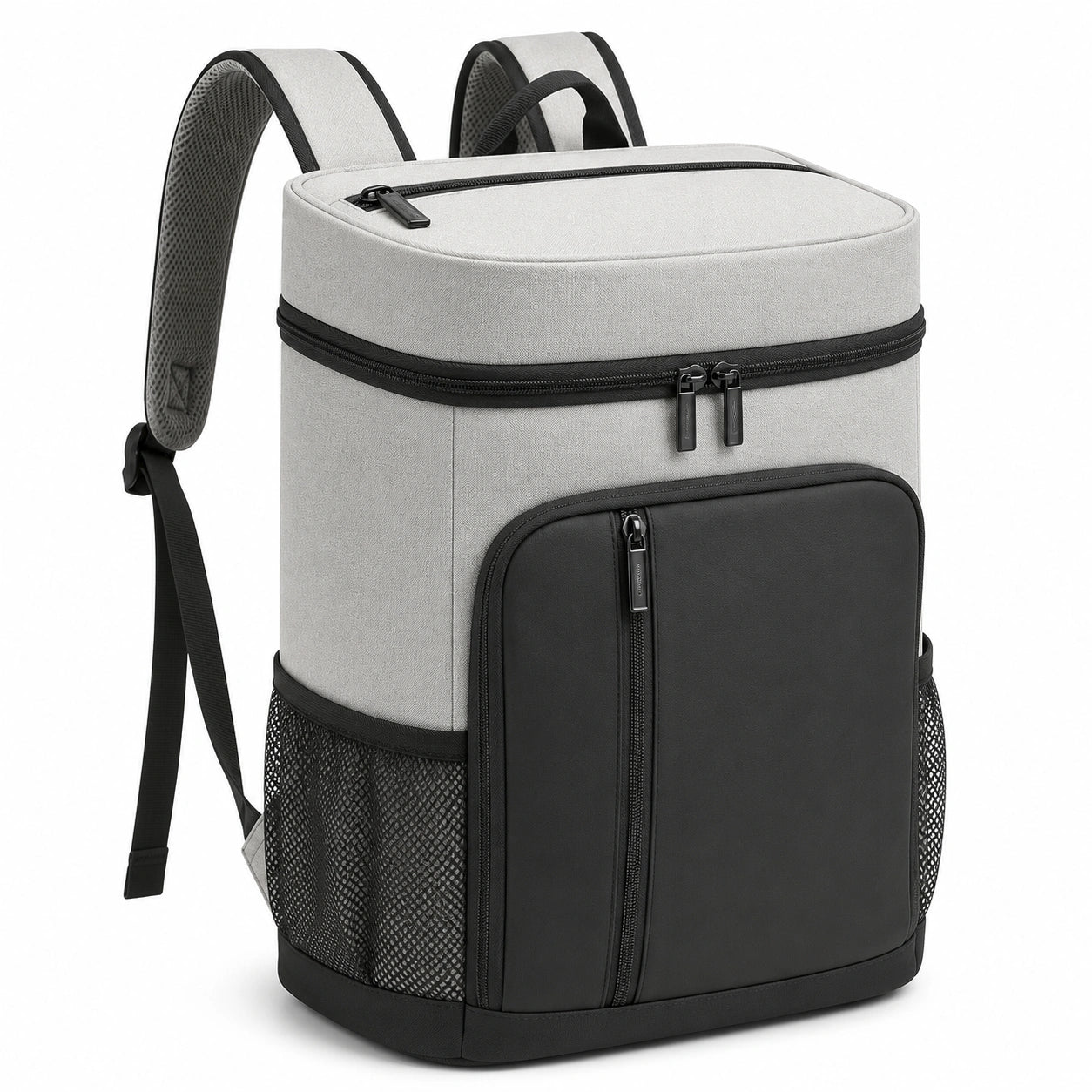 Zaino 30 x 20 x 42 cm in tessuto grigio e nero con tasche multiple